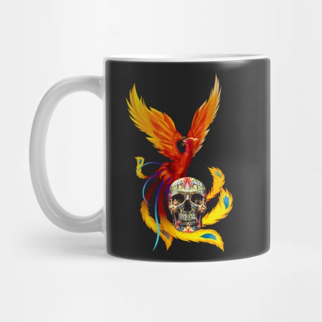 Fire Phoenix And Day Of The Dead Sugar Skull by Atteestude